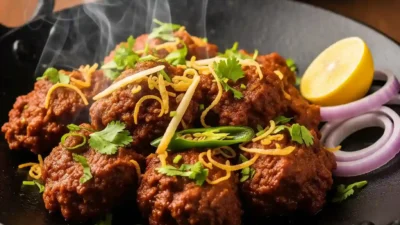 Sizzling Indian Highway Style Tawa Masala Gosht with tender mutton.